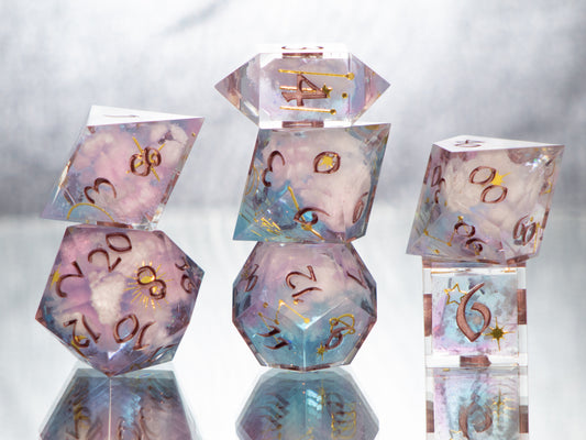 Cotton Candy Dreams - 7 Piece Handmade Resin Dice