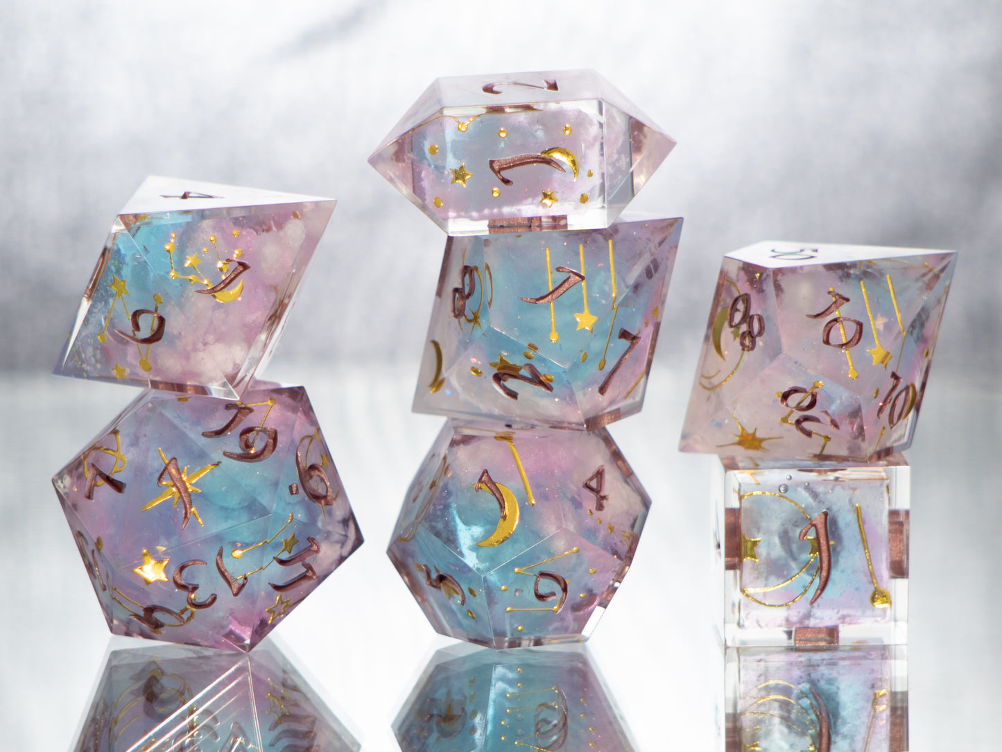 Cotton Candy Dreams - 7 Piece Handmade Resin Dice