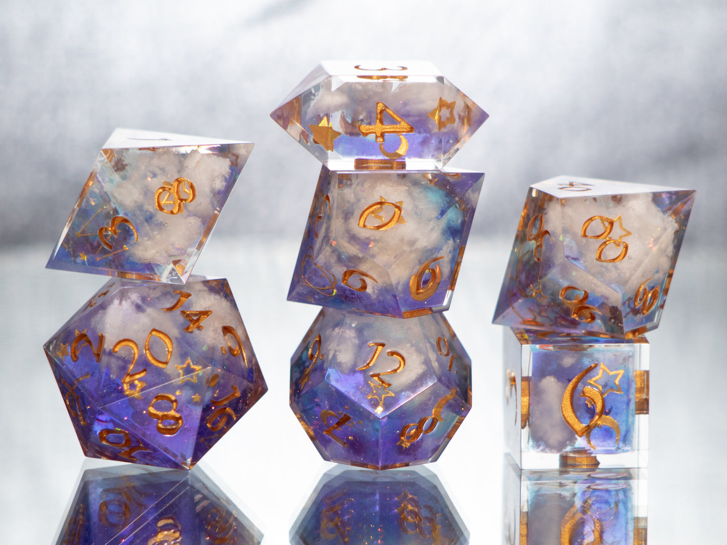 Dreamy Clouds - 7 Piece Handmade Resin Dice