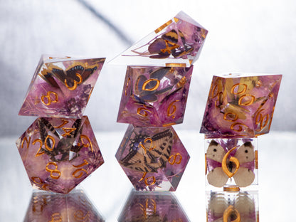 Spring Lepidoptera - Alt 7 Piece Handmade Resin Dice