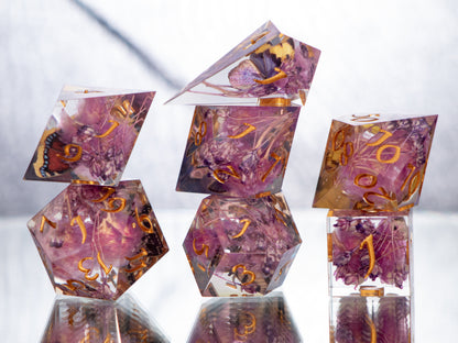 Spring Lepidoptera - Alt 7 Piece Handmade Resin Dice