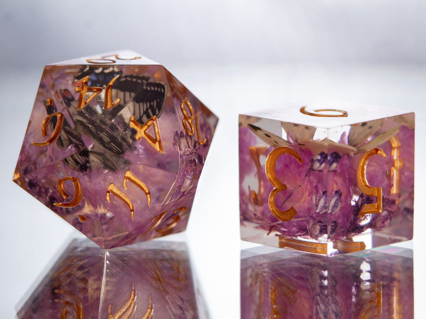 Spring Lepidoptera - Alt 7 Piece Handmade Resin Dice