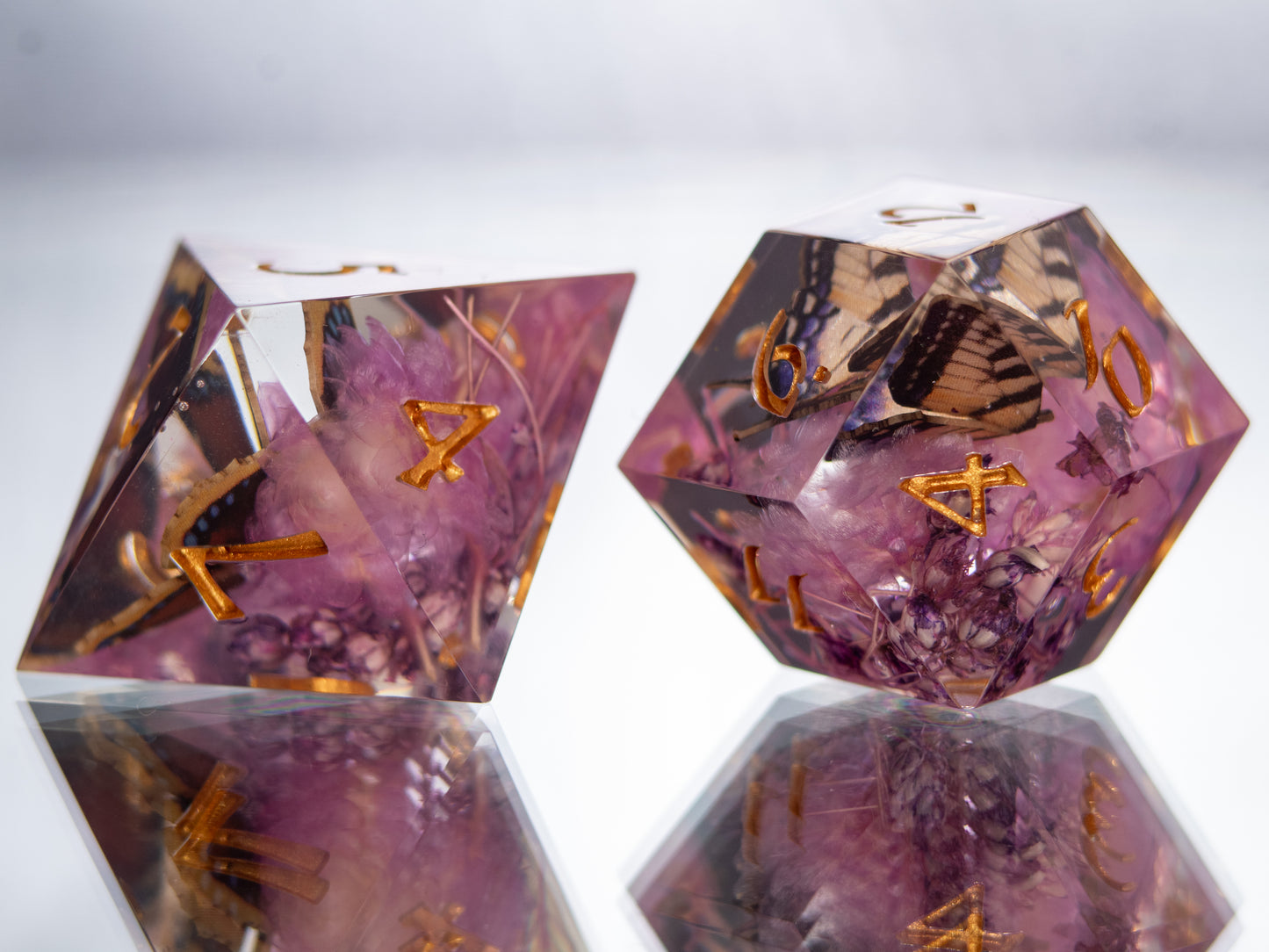 Spring Lepidoptera - Alt 7 Piece Handmade Resin Dice