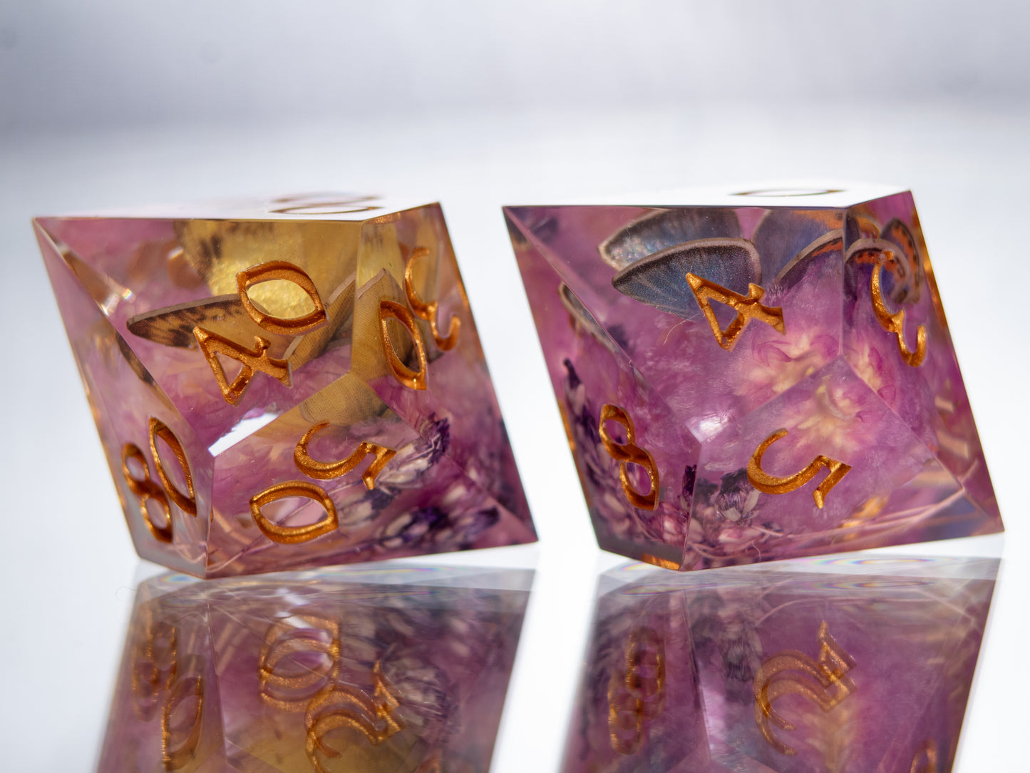 Spring Lepidoptera - Alt 7 Piece Handmade Resin Dice