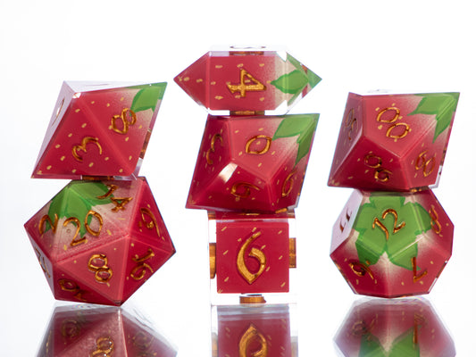 Strawberry Candies - 7 Piece Handmade Resin Dice