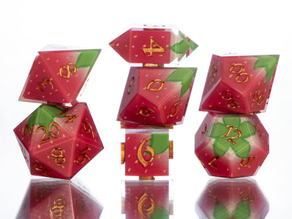 Strawberry Candies - 7 Piece Handmade Resin Dice