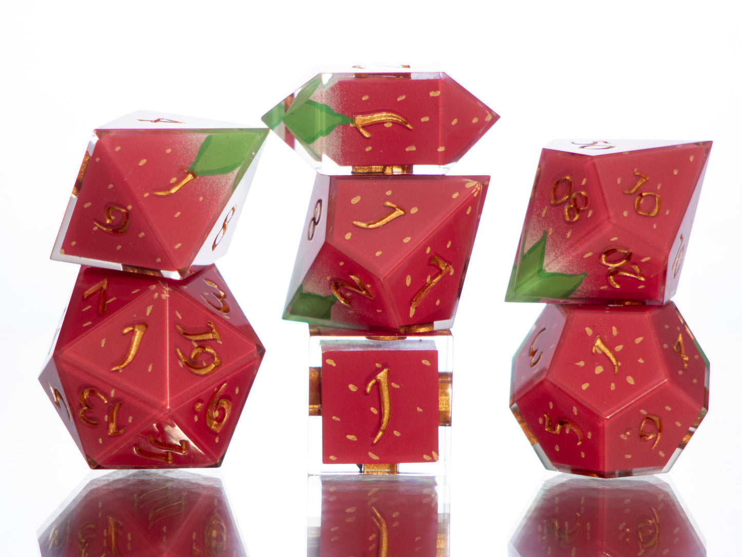 Strawberry Candies - 7 Piece Handmade Resin Dice