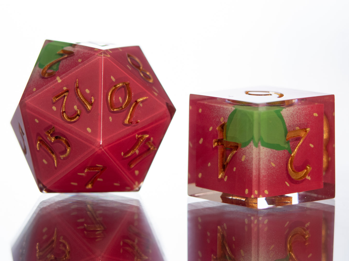 Strawberry Candies - 7 Piece Handmade Resin Dice