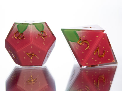 Strawberry Candies - 7 Piece Handmade Resin Dice