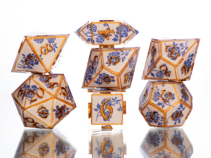 Gilded Porcelain - 7 Piece Handmade Resin Dice