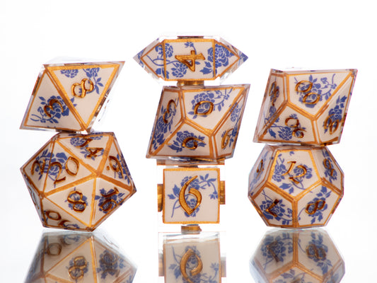 Gilded Porcelain - 7 Piece Handmade Resin Dice