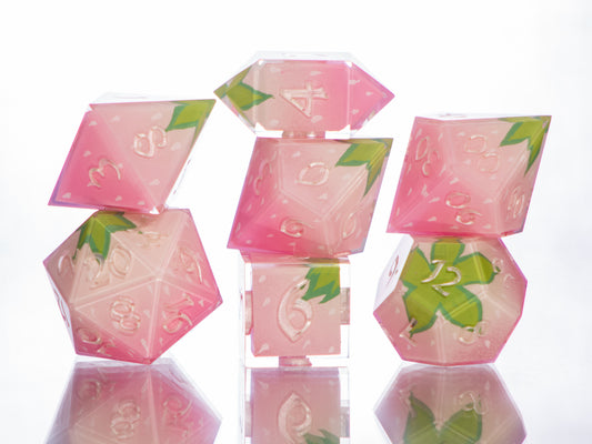 Sweet Strawberries - 7 Piece Handmade Resin Dice