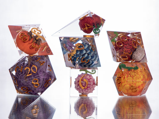 Devilish Fruits: Ver. 2- Alt 7 Piece Handmade Resin Dice