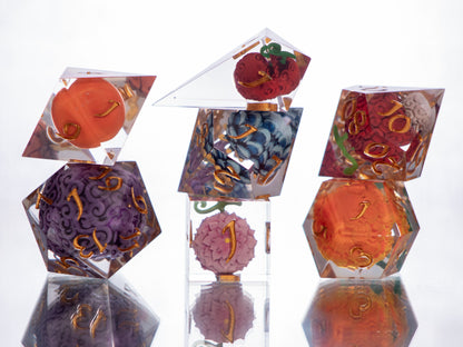 Devilish Fruits: Ver. 2- Alt 7 Piece Handmade Resin Dice