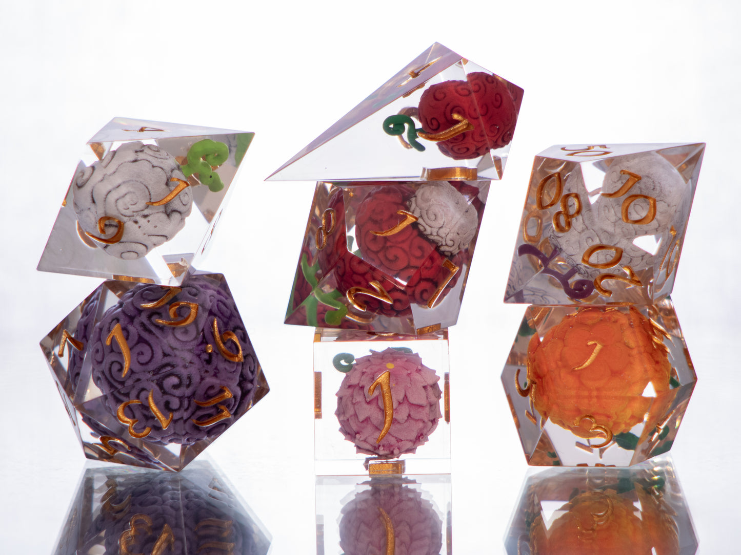 Devilish Fruits - Alt 7 Piece Handmade Resin Dice