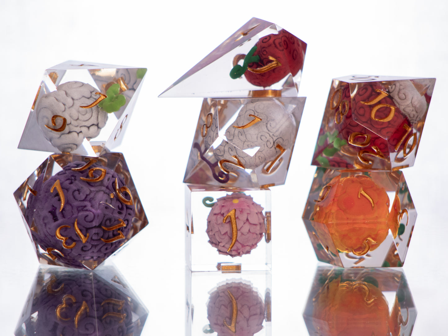 Devilish Fruits - Alt 7 Piece Handmade Resin Dice