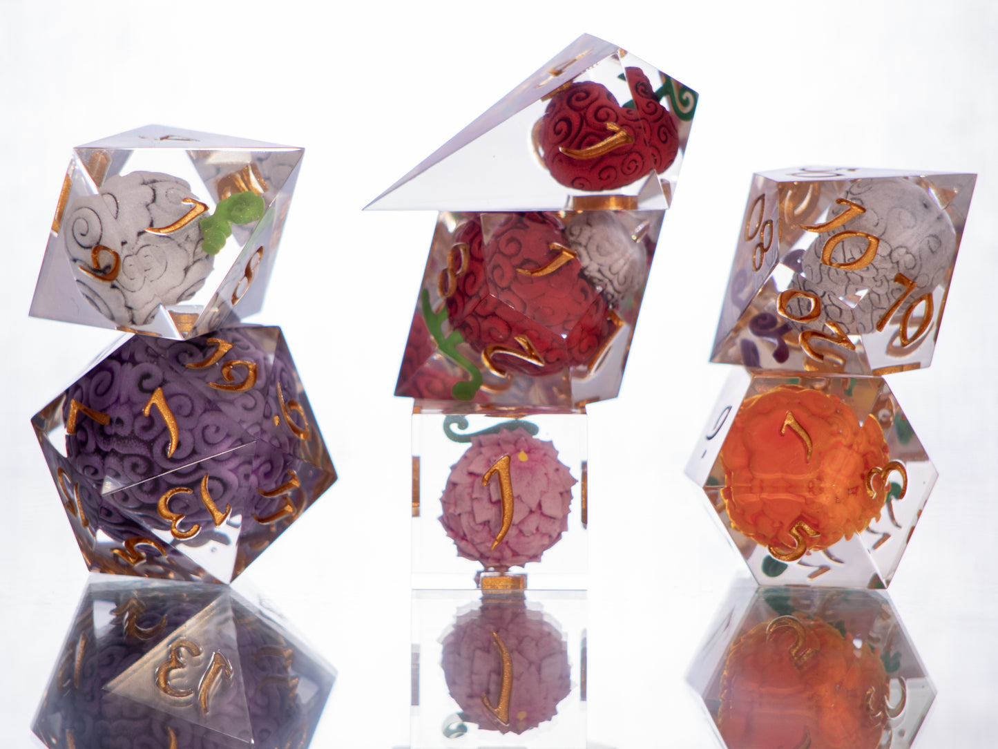 Devilish Fruits - Alt 7 Piece Handmade Resin Dice