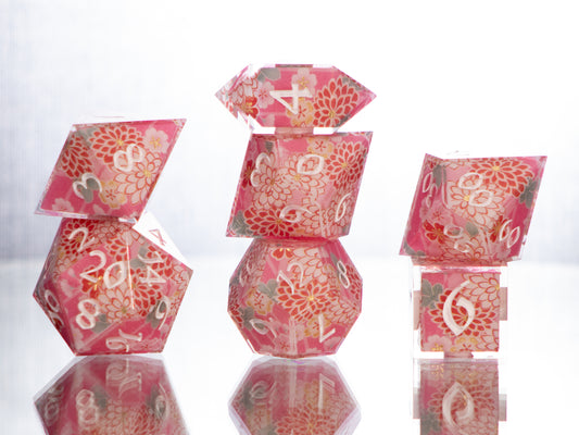 Sakura Matsuri - 7 Piece Handmade Resin Dice