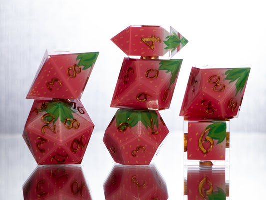 Strawberry Candies - 7 Piece Handmade Resin Dice