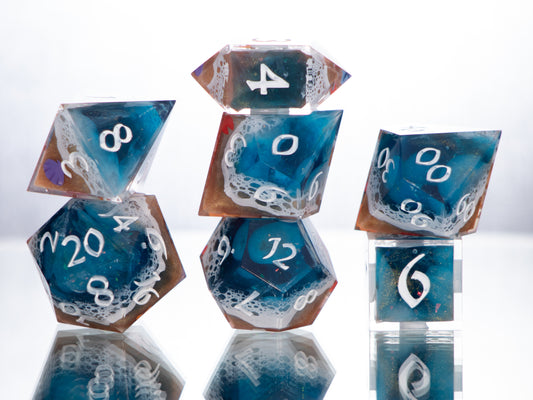 Seaside - 7 Piece Handmade Resin Dice