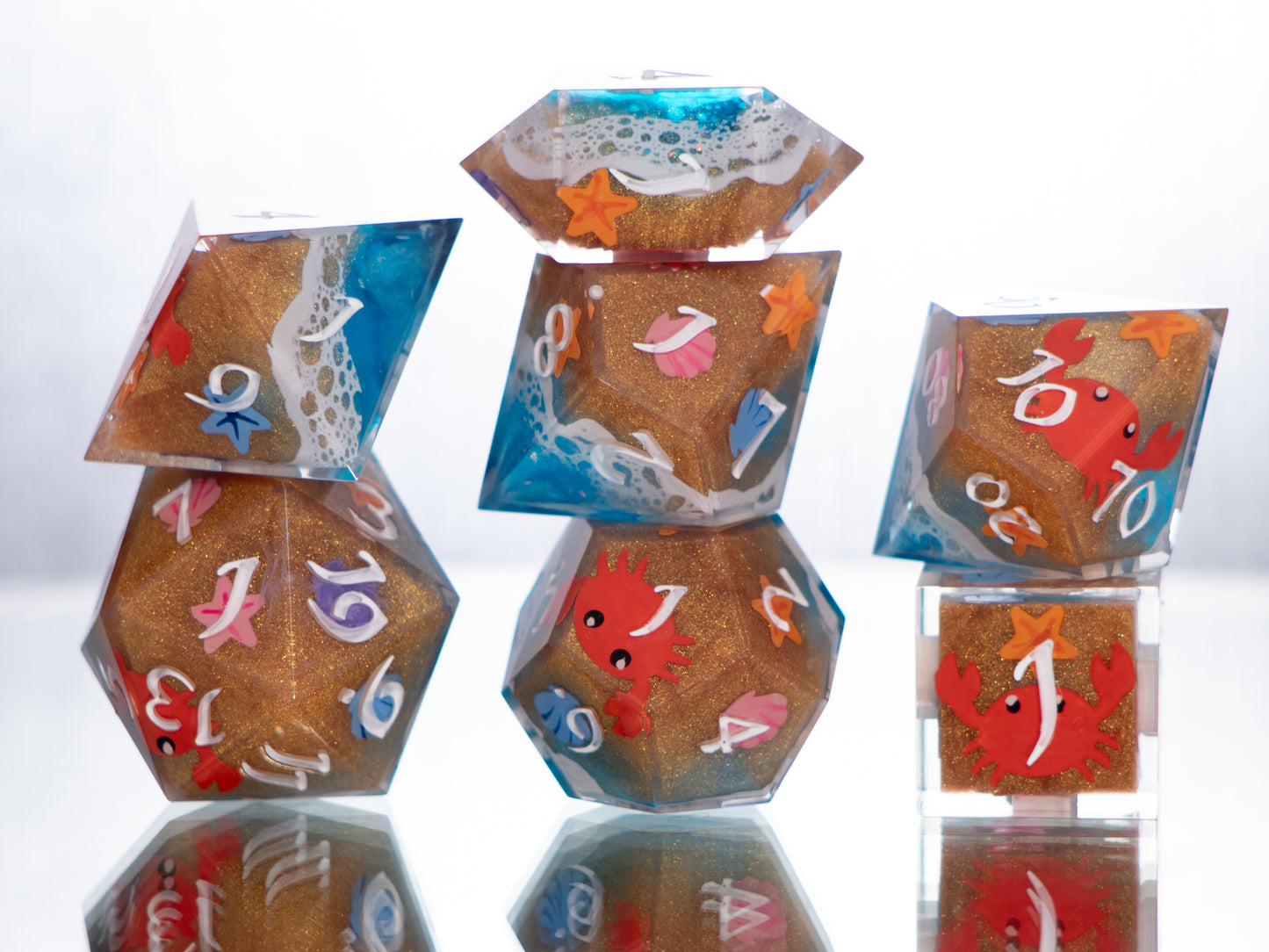 Seaside - 7 Piece Handmade Resin Dice