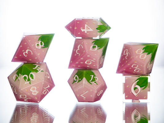 Sweet Strawberries - 7 Piece Handmade Resin Dice