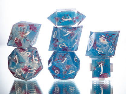 Sakura on the Water - 7 Piece Handmade Resin Dice