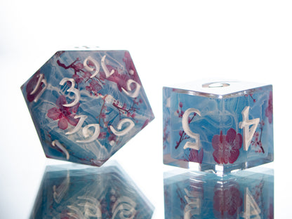 Sakura on the Water - 7 Piece Handmade Resin Dice