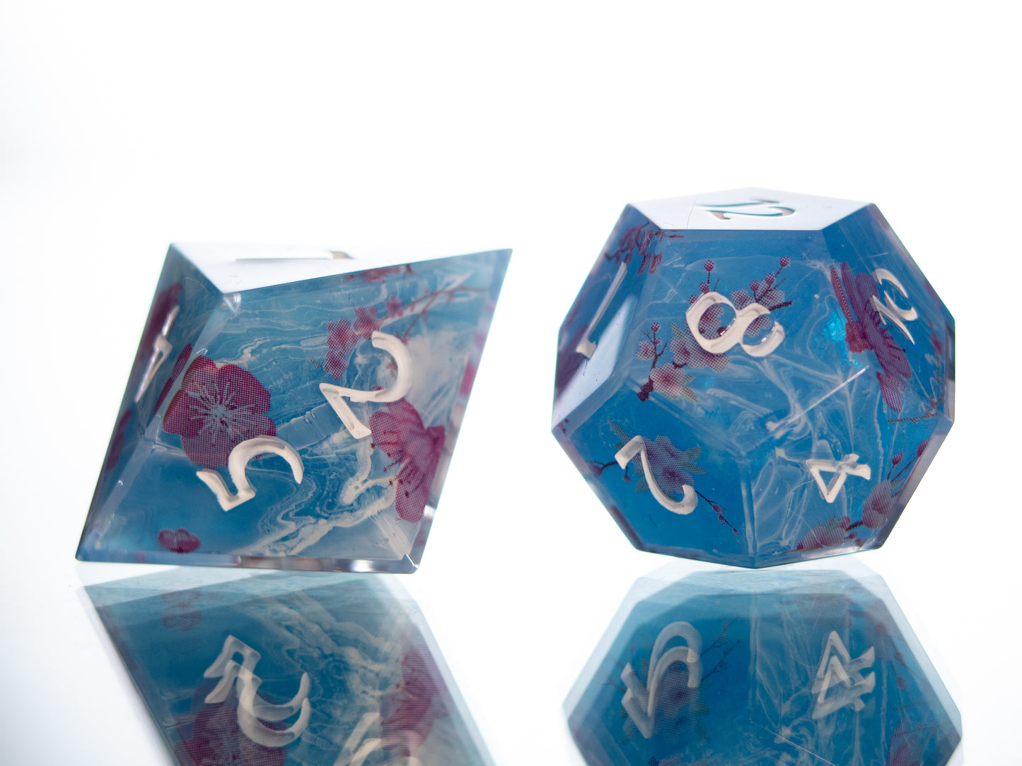 Sakura on the Water - 7 Piece Handmade Resin Dice