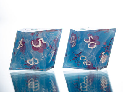 Sakura on the Water - 7 Piece Handmade Resin Dice