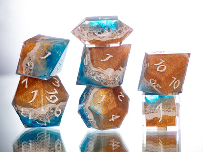 Beach Trip - 7 Piece Handmade Resin Dice