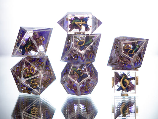 Hummingbird Garden - 7 Piece Handmade Resin Dice