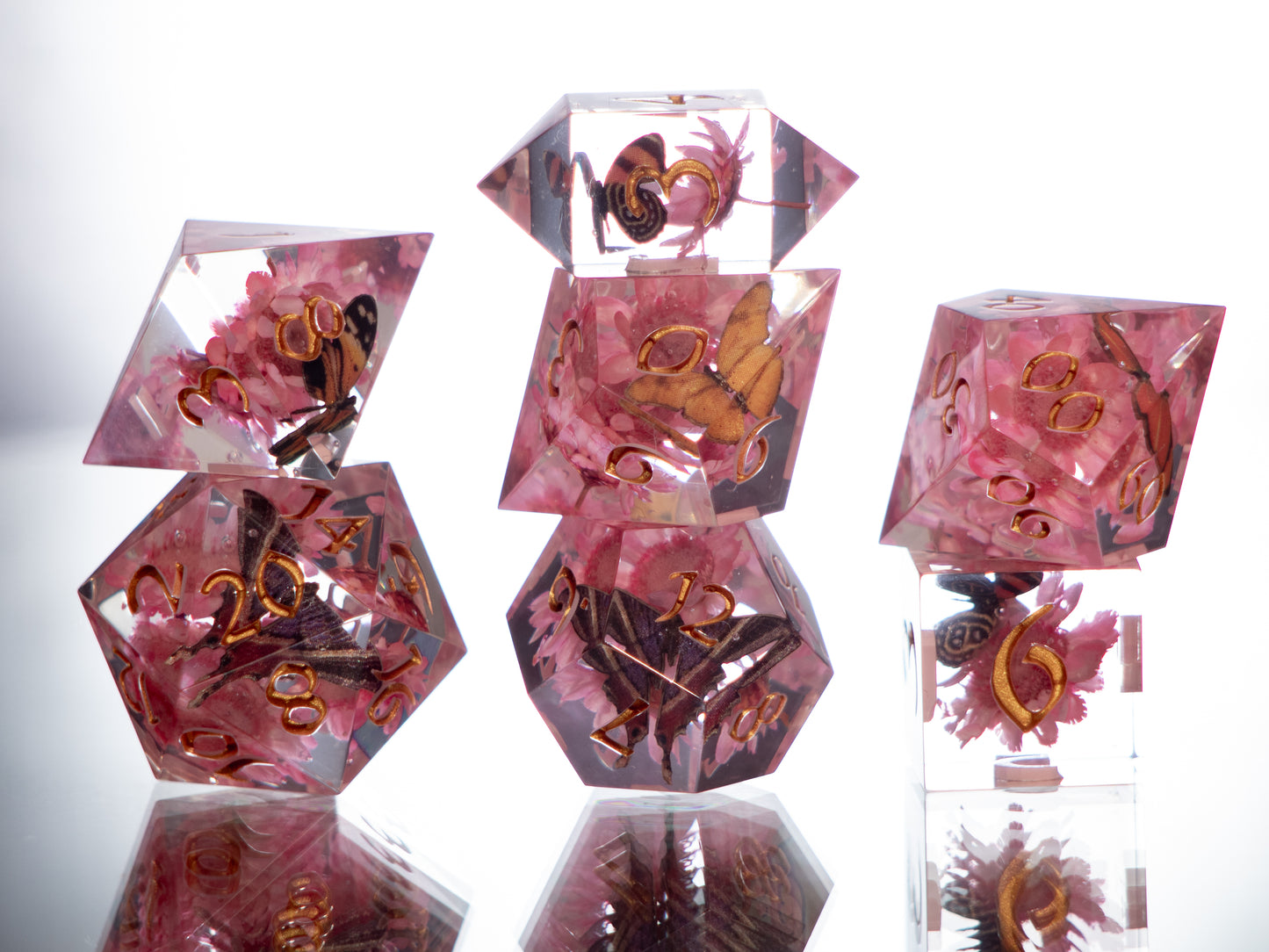 Butterfly Garden - 7 Piece Handmade Resin Dice