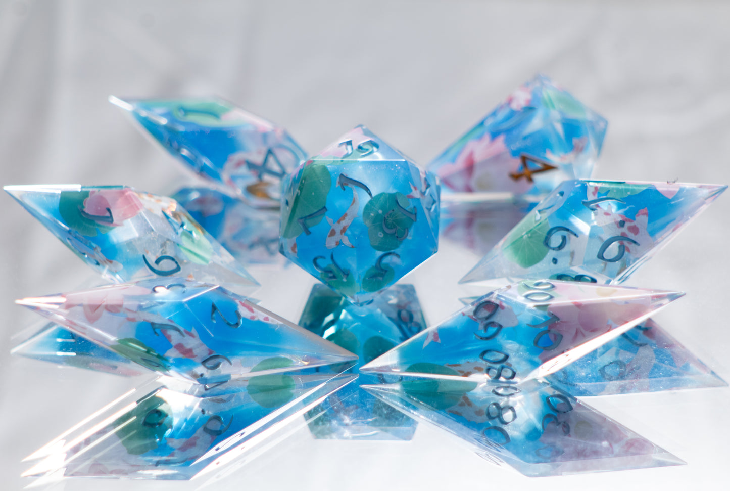 Koi Pond - Sharp 7 Piece Handmade Resin Dice