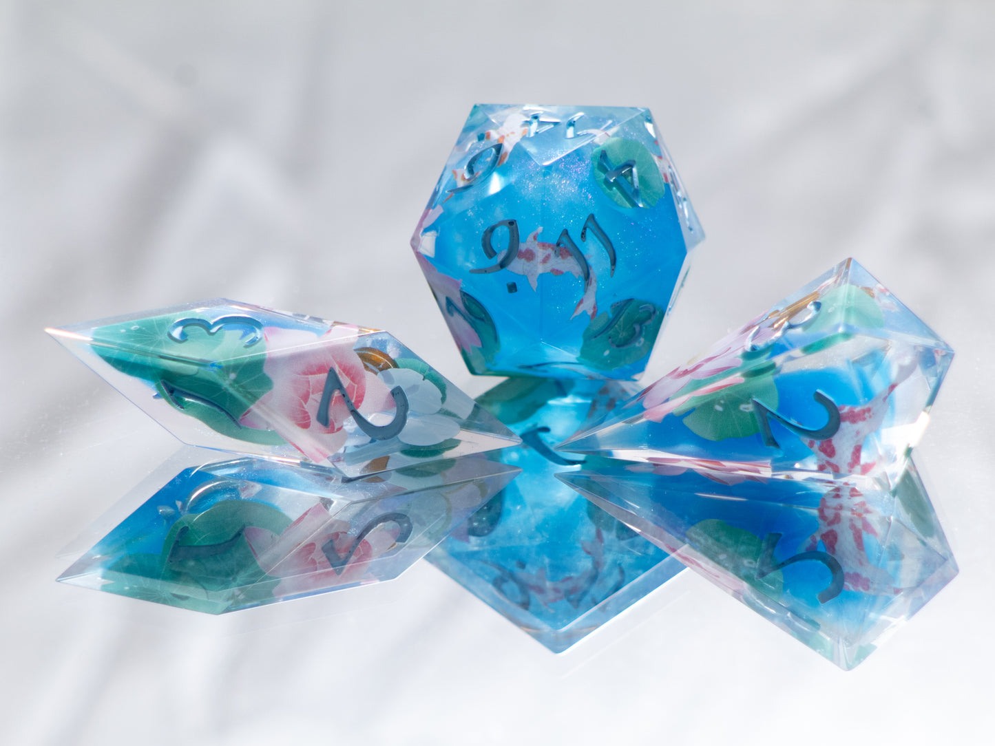Koi Pond - Sharp 7 Piece Handmade Resin Dice