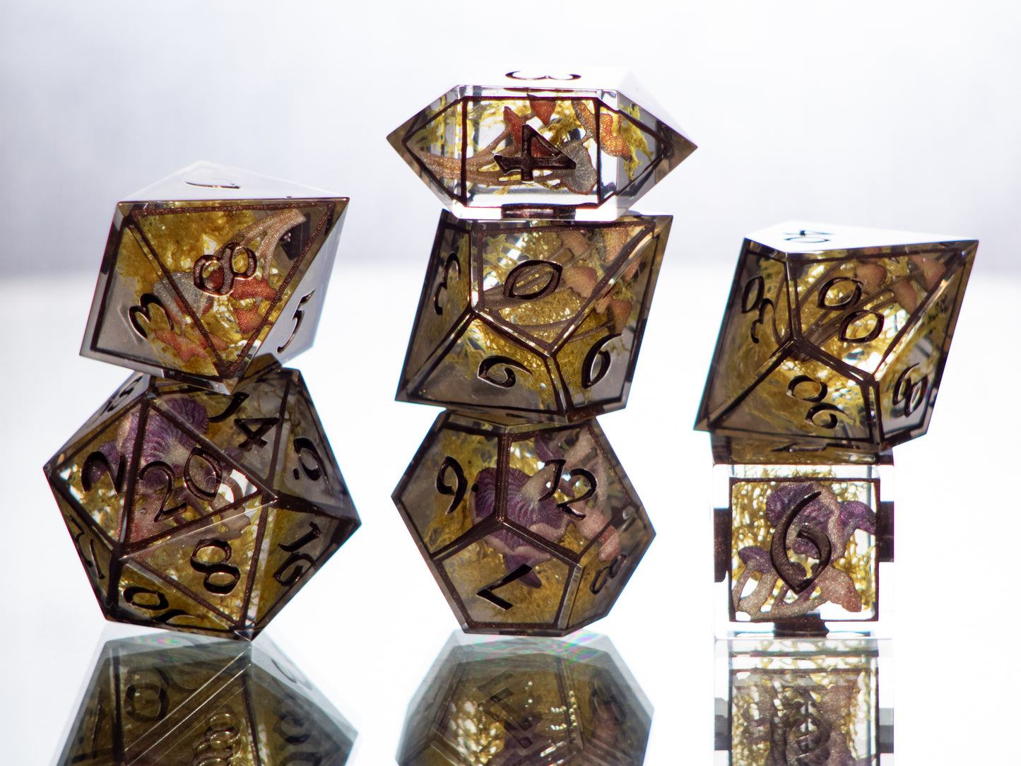 Moss and Mycelium - 7 Piece Handmade Resin Dice