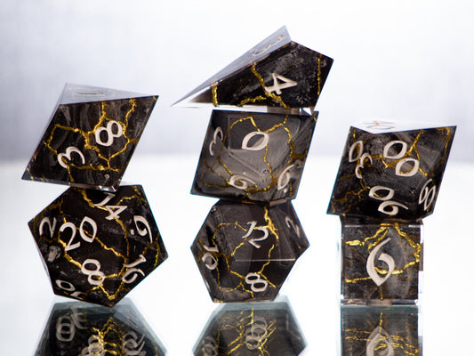 Marble Kintsugi - Alt 7 Piece Handmade Resin Dice