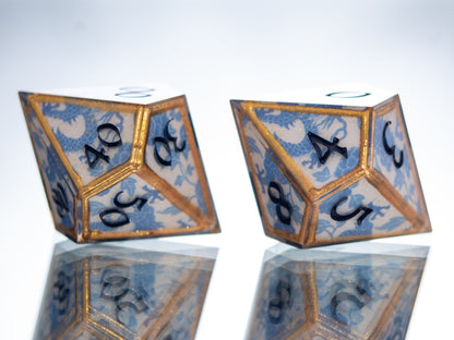 Gilded Qinghua - 7 Piece Handmade Resin Dice