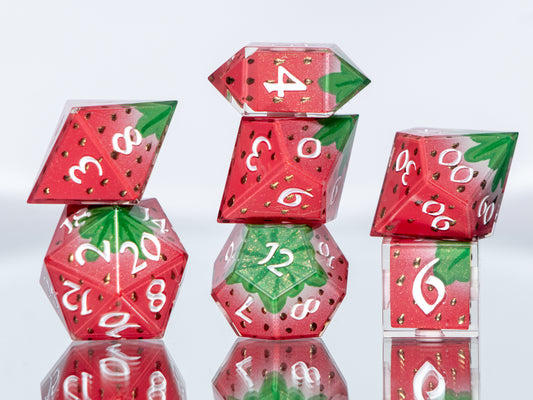 Strawberry Candies - 7 Piece Handmade Resin Dice