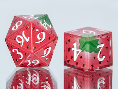 Strawberry Candies - 7 Piece Handmade Resin Dice