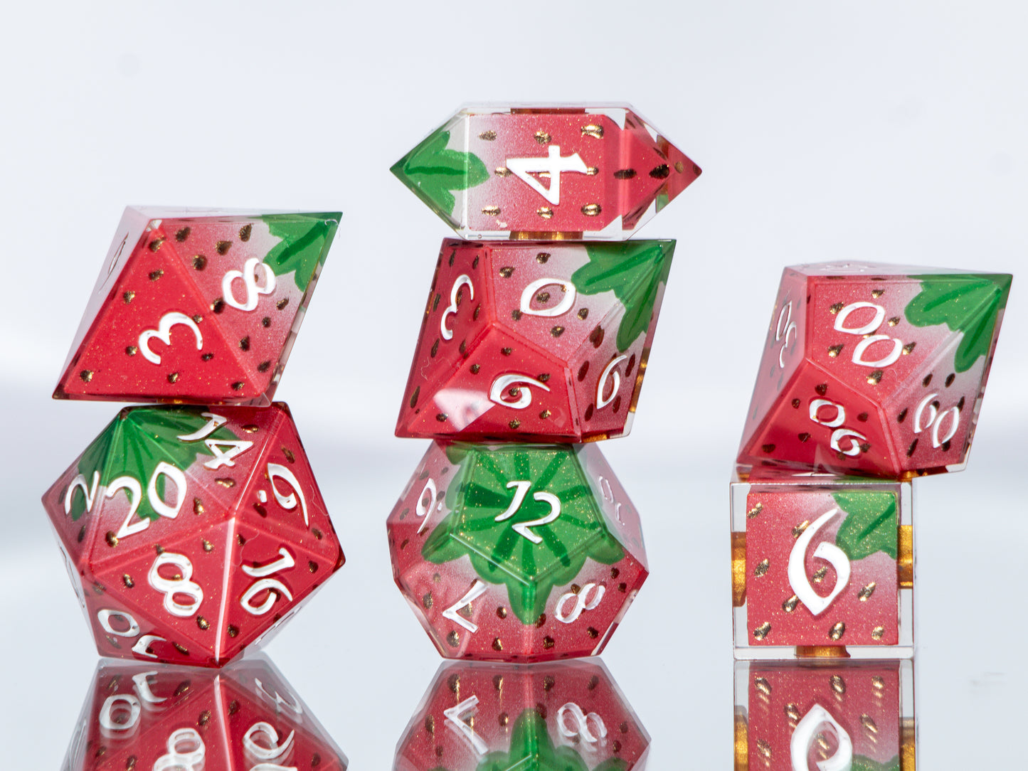 Strawberry Candies - 7 Piece Handmade Resin Dice