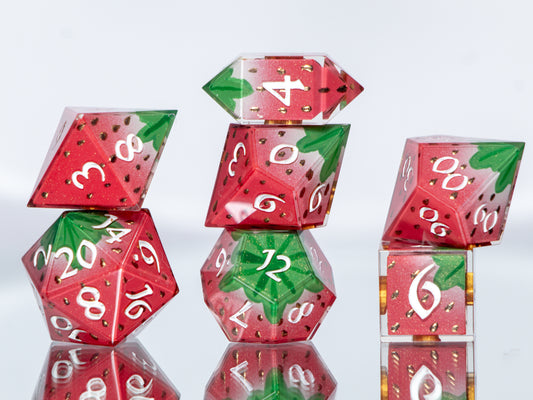 Strawberry Candies - 7 Piece Handmade Resin Dice