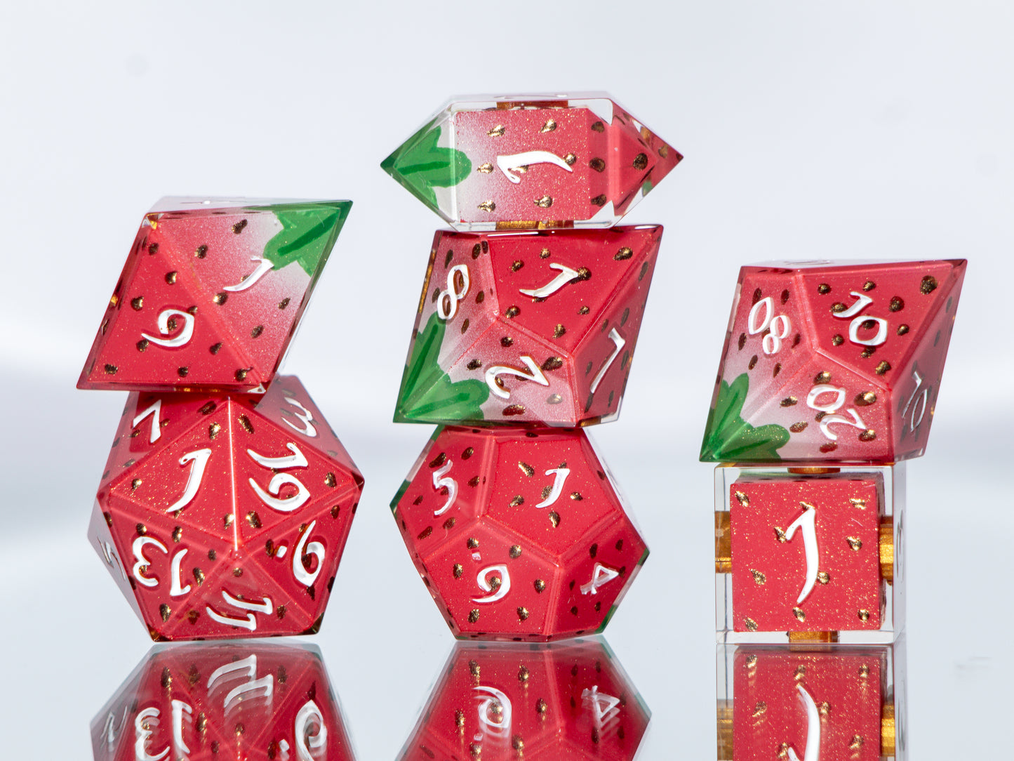 Strawberry Candies - 7 Piece Handmade Resin Dice
