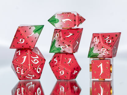 Strawberry Candies - 7 Piece Handmade Resin Dice