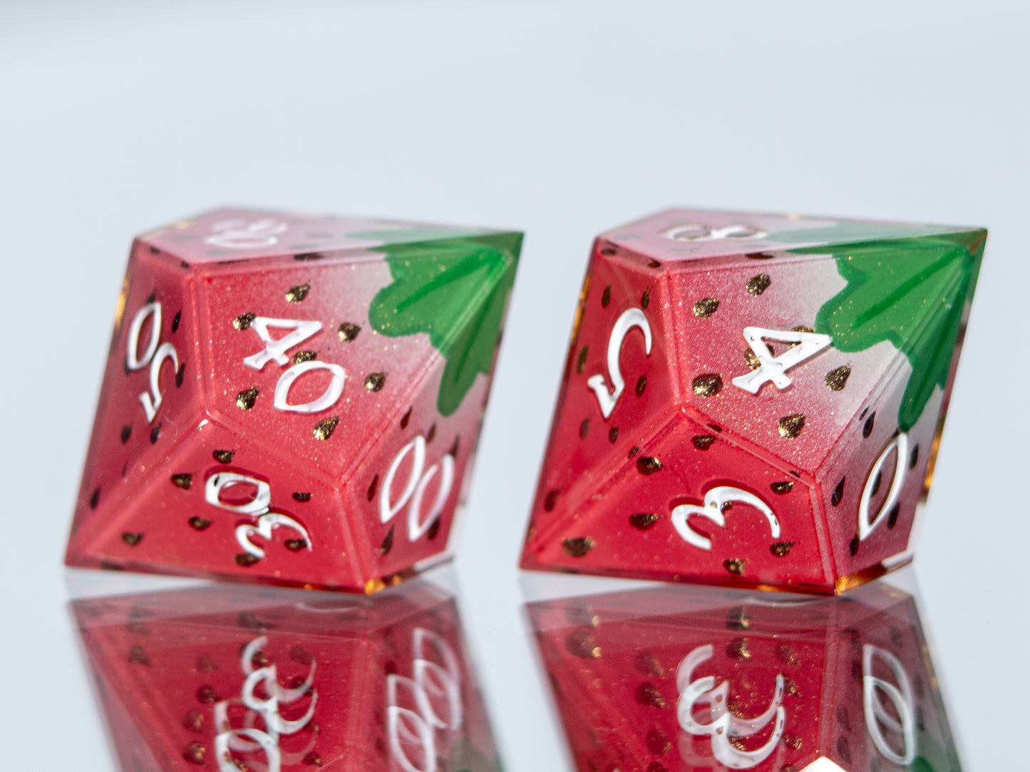 Strawberry Candies - 7 Piece Handmade Resin Dice