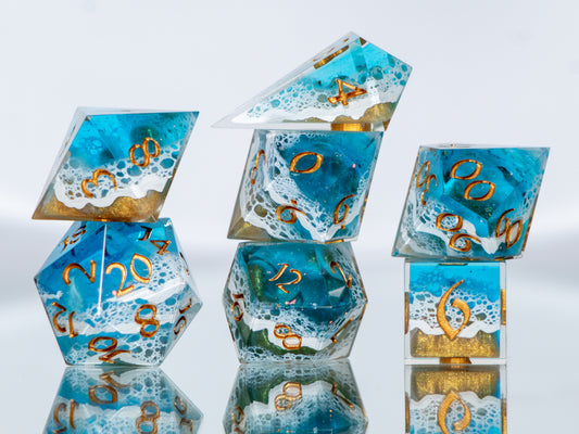 Seaside - 7 Piece Handmade Resin Dice
