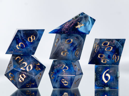 Cerulean Nebula - Alt 7 Piece Handmade Resin Dice