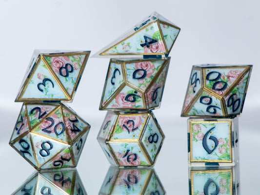 Spring Tea Time - 7 Piece Handmade Resin Dice