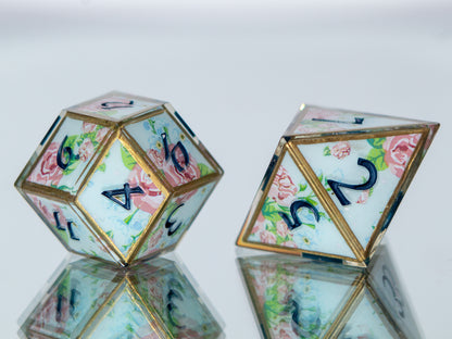Spring Tea Time - 7 Piece Handmade Resin Dice