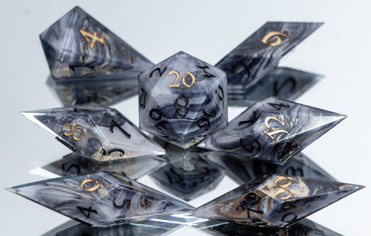 Marble Slate - Sharp 7 Piece Handmade Resin Dice